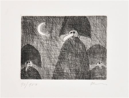 Paul Flora Medici della peste di Venezia;Acquaforte, 8,5 x 10,7 cm (lastra),...