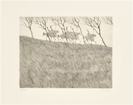 Paul Flora Cavalieri;Acquaforte colorata, 18,5 x 24,2 cm (lastra), in cornice...