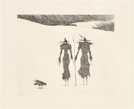 Paul Flora (Glurns/Glorenza 1922 - Innsbruck 2003) Corvo e due...