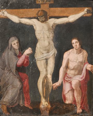 Maler um 1600/Pittore del 1600 ca. Cristo sulla croce con la Madonna e San...