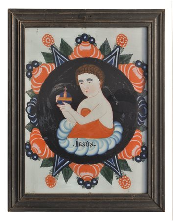 Anonym/Anonimo Pittura dietro vetro Jesus,, XIX sec.;Leggere abbrasioni, 37,5...