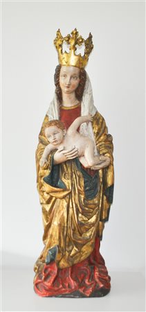 Gröden, 20. Jh./Val Gardena, XX sec. Madonna con bambino;Scultura neogotica...