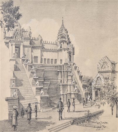Hans Zatzka (Breitensee 1859 - 1945) Angkor-Kat, 1931;Matita e biacca, 23 x...
