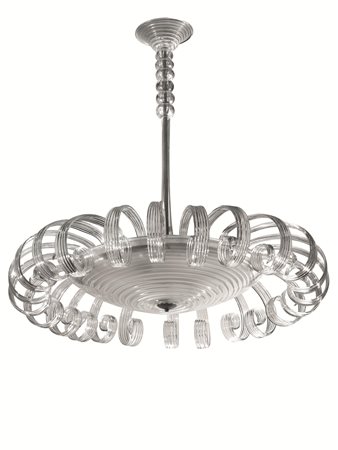 LAMPADARIOProduzione: Muranodi forma circolare, in vetro bianco satinato,...