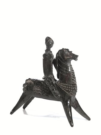 Canu e CaredduCAVALIEREscultura in terracotta smaltata in verdealt. cm...