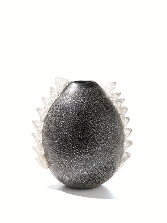 VASOProduzione: Manifattura muranesein vetro nero decorato con fitta...