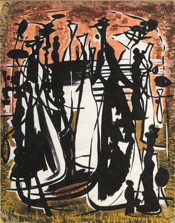 Elena CristofanettiDISEGNO PER TESSUTO, "INCONTRO"tempera su carta, cm...