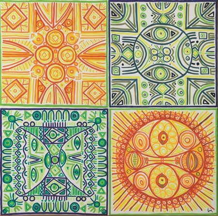 Enrico Baj(Milano 1924 - 2003)DISEGNO PER TESSUTOtempera su carta intelata,...