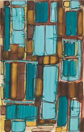 Mario Rossello(Savona 1927 - Milano 2000)DISEGNO PER TESSUTOtempera su carta,...