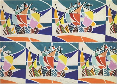 Alex GuhlDISEGNO PER TESSUTO"L'ESCALE"tempera su cartoncino, cm 50x68firmato...