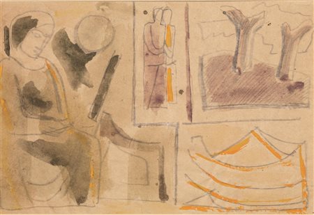 Mario Sironi(Sassari 1885 - Milano 1961)DUE NUDI E MONTAGNEacquerello e...