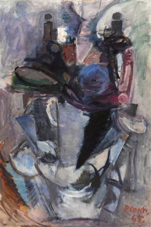 Primo Conti(Firenze 1900 - Fiesole 1988)DONNA CON FIORIolio su tela,...