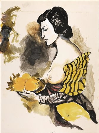 Renato Guttuso(Bagheria 1912 - Roma 1987)RITRATTO FEMMINILEchina acquerellata...