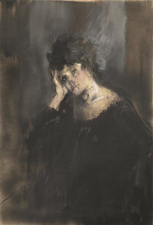 Alberto Sughi(Cesena 1928)FIGURA FEMMINILEolio su tela, cm 120x85firmato e...