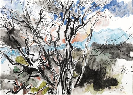 Renato Guttuso(Bagheria 1912 - Roma 1987)ALBERIchina e acquerello su carta,...