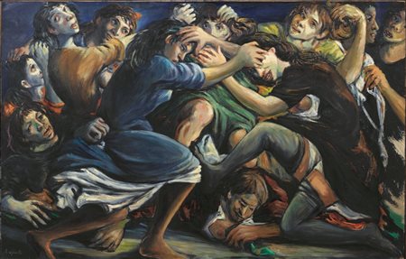 Domenico Purificato(Fondi 1915 - Roma 1984)LA BARUFFAolio su tela, cm...