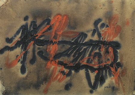 Achille Perilli(Roma 1927)BUIOtecnica mista su tela, cm 25x35firmato e...