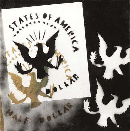 Franco Angeli(Roma 1935 - 1988)HALF DOLLARsmalti su tela, cm 100x100sul...