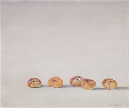 Claudio Bonichi(Novi Ligure 1943)CINQUE PESCHE TABACCHIEREolio su tela, cm...