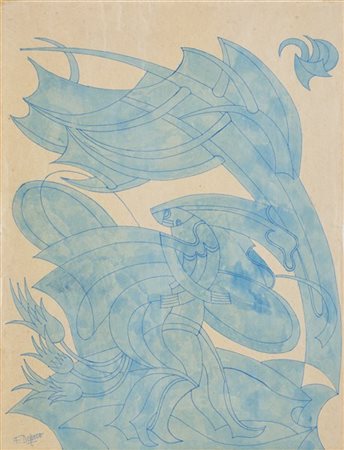 Fortunato Depero "Colpo di Vento" 1946-47china tinteggiata con inchiostro blu d