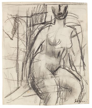 Mario Sironi "Composizione con nudo femminile" 1923 circa
matita su carta
cm 19,