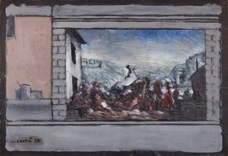 Carlo Carrà "Bozzetto per l'affresco Italia romana" 1931
olio su tavola
cm 35x50