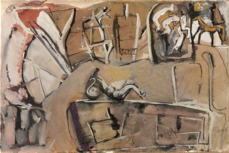 Mario Sironi "Composizione" 1953 circa
tempera e tecnica mista su carta applicat