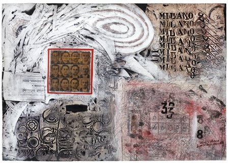 LUCIO DEL PEZZO "Dedicato a Milano" 1961
tecnica mista e collage su carta
cm 69x