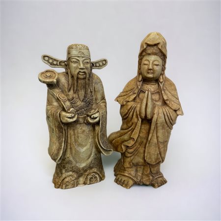  
Coppia di figure orientali Cina, seconda metà XX secolo
 64 x 24 cm