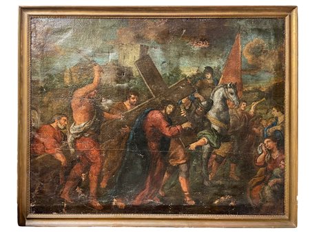José Luzàn y Martinez (attribuito a) (1710 - 1785) 
Salita al Calvario  XVIII secolo
olio su tela cm 104 x 135