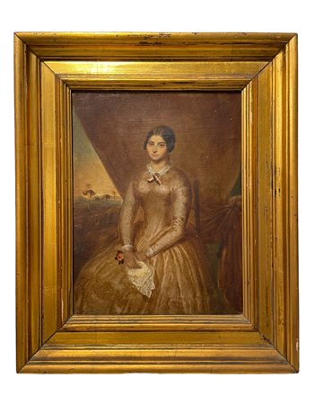  
Scuola Europea del XIX secolo - Ritratto di giovane seduta XIX secolo
olio su tela cm 28 x 21