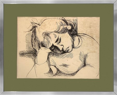 Santo Marino (Militello val di Catania  1924-1991)  - Bimba poggiata sul gomito