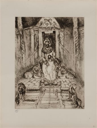 Marc Chagall (Lezna 1887-Saint Paul de Vence 1985)  - Salomon sur son trone (dalla cartella La Bibbia), 1931/'39 - 1956