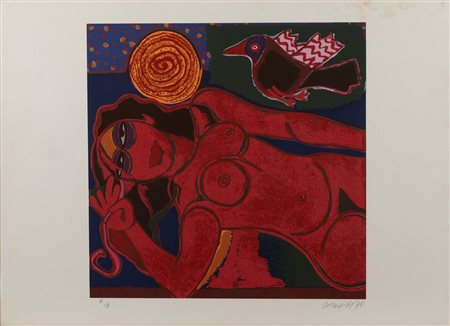 Corneille (Guillaume Cornelis Van Beverloo, Liegi 1922-Auvers-sur-Oise 2010)  - Donna in rosso, 1978