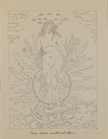 Giorgio de Chirico (Volos 1888-Roma 1978)  - Una donna ravvolta nel sole (dalla cartella l'Apocalisse), 1941