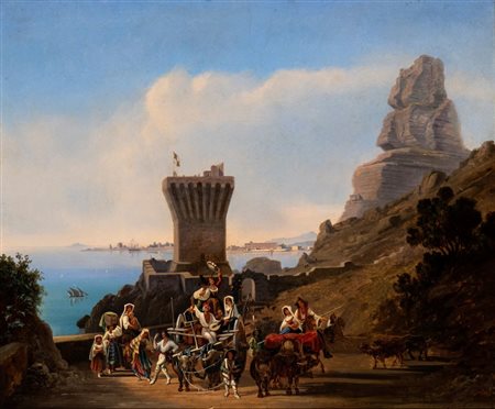 THEODOR EMIL RICHTER (Berlino 1801-Monaco di Baviera 1878), Veduta di Terracina con pellegrini