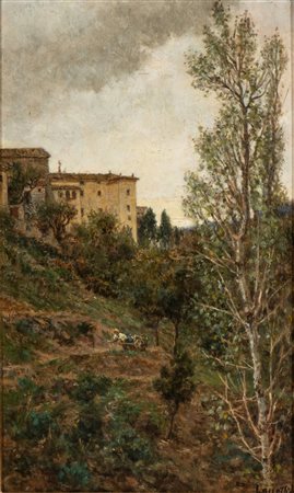 VALERIO LACCETTI (Vasto 1836-Roma 1909), Paesaggio con carruolante