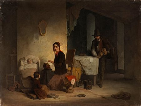 GIUSEPPE MAZZA (Milano 1817-1884), Interno famigliare