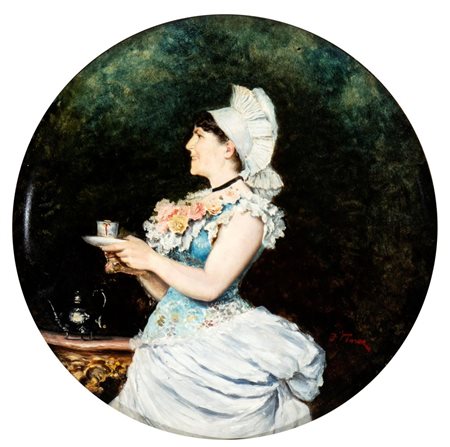 FRANCESCO VINEA (Forlì 1845-Firenze  1902), Ritratto di giovane che serve il tè