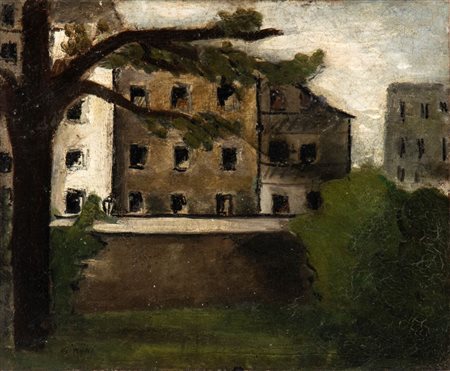 MARIO SIRONI (Sassari 1885-Milano 1961), Case con albero
