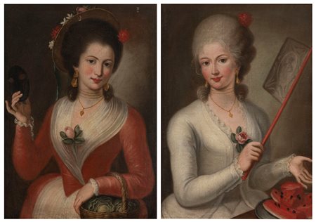 Scuola italiana, secolo XVIII - Due ritratti di giovinette a mezzo busto