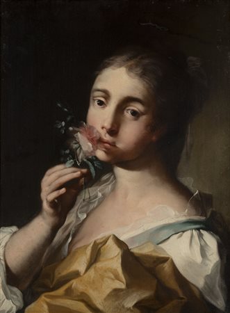 Scuola dell'Italia settentrionale, secolo XVIII - Ritratto di ragazza con rosa in mano