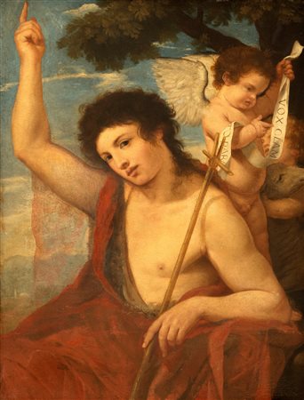 Alessandro Varotari, detto il Padovanino (Padova 1588-Venezia 1649)  - San Giovanni Battista con Angelo