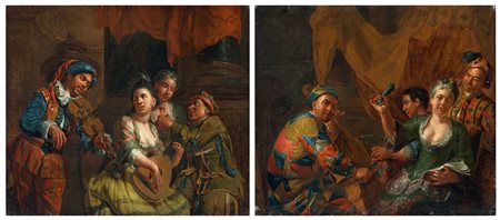 Scuola dell'Italia meridionale, secolo XVIII - Concertino in un interno; e Arlecchino suonatore
