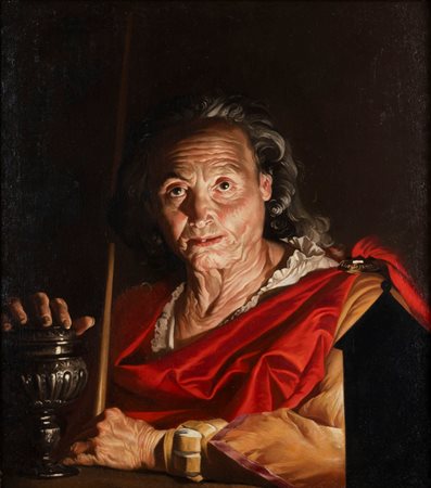 Matthias Stomer (Amersfoort 1600-Sicilia 1650)  - Vecchia a lume di candela con urna (Artemisia?)