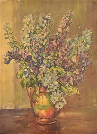 Marcella Smith VASO DI FIORI acquarello su carta, cm 39,5x29,5 firma Lievi...