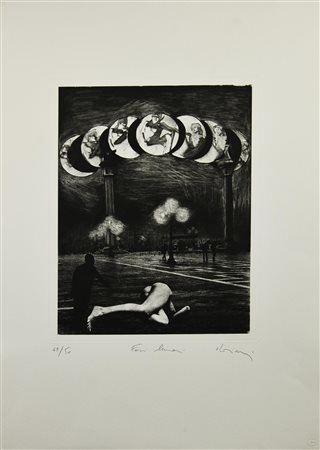 Ignoto FASI LUNARI acquaforte-acquatinta, cm 37x28, su cartoncino, cm 69x49;...