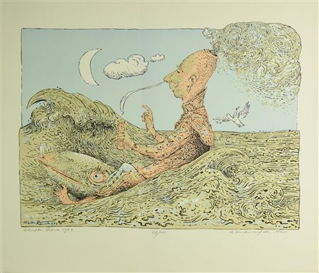 Raun Walter SCENA ORIENTALE, 1976 litografia su carta, cm 41x46, es. 67/100...