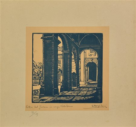 Ercole Dogliani PORTICI DEL JUVARRA IN CORSO VALDOCCO xilografia su carta, cm...