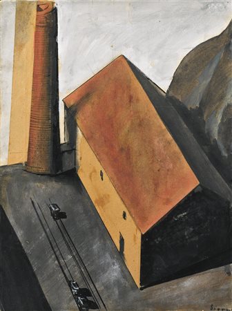 MARIO SIRONI 1885 - 1961 PERIFERIA CON CIMINIERA signed, ink, pencil and...